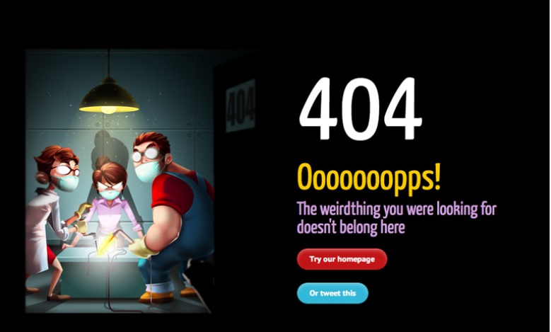 עמוד 404 של אתר weirdesign- שנקר הנדסאים